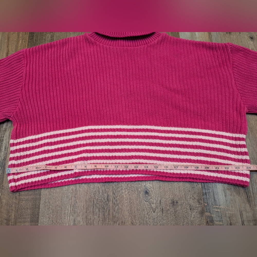For Days Re-New Organic Cotton Knit Pink Striped Cropped Turtleneck Sweater M - Picture 11 of 15